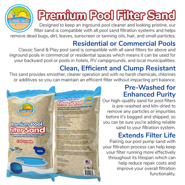 New CLASSIC SAND & PLAY Swimming Pool Filter Sand for Above & Inground Pools