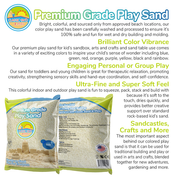 Classic Sand and Play Sand for Sandbox, Table, Therapy, and Outdoor Use, 5 lb. Bag, Natural, Non-Toxic