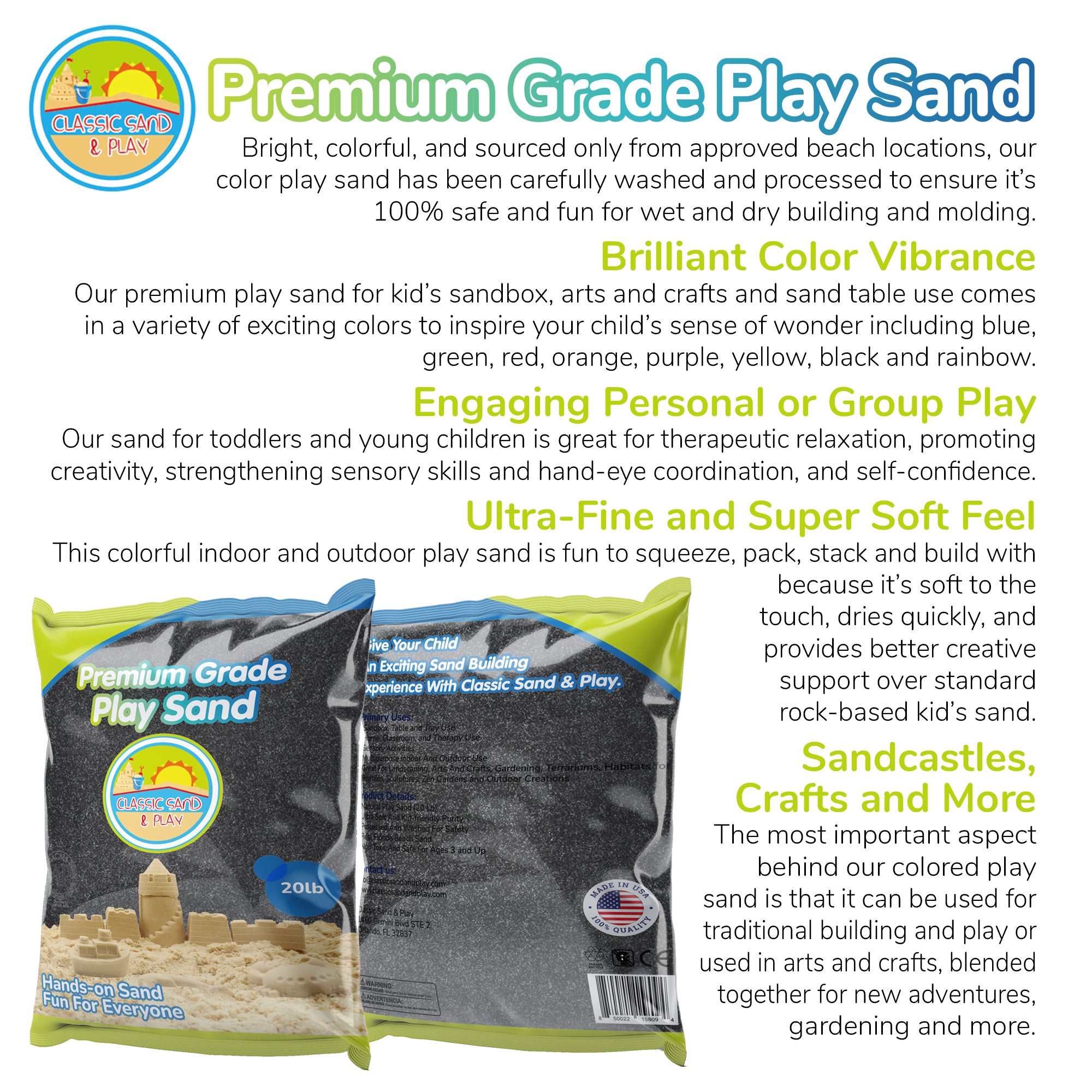 Color Fun Sand Classic Sand and Play Colored Play Sand, 20 lb. Bag, Natural and Non-T ...
