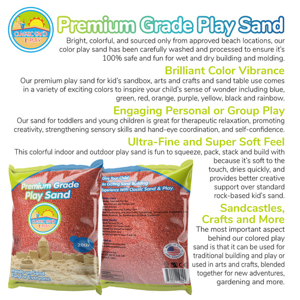 Classic Sand and Play Colored Play Sand, 20 lb. Bag, Natural and Non-Toxic, Fun Wet and Dry Indoor and Outdoor, Sandbox, Therapy, and Table Use